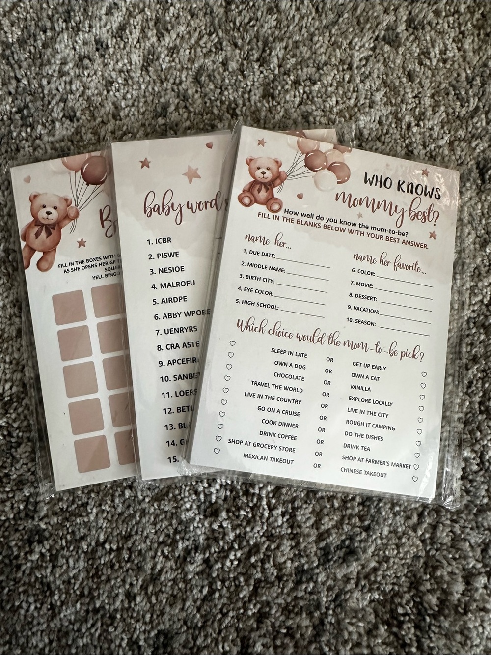Baby Shower Game Cards - Rose Gold Teddy Design